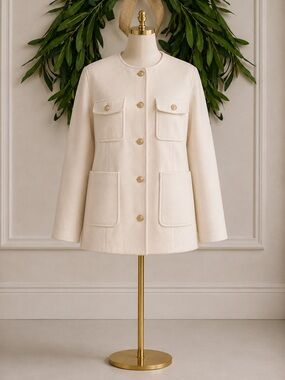 Rachel Zoe NWT Ivory Gold Buttons Coat XL